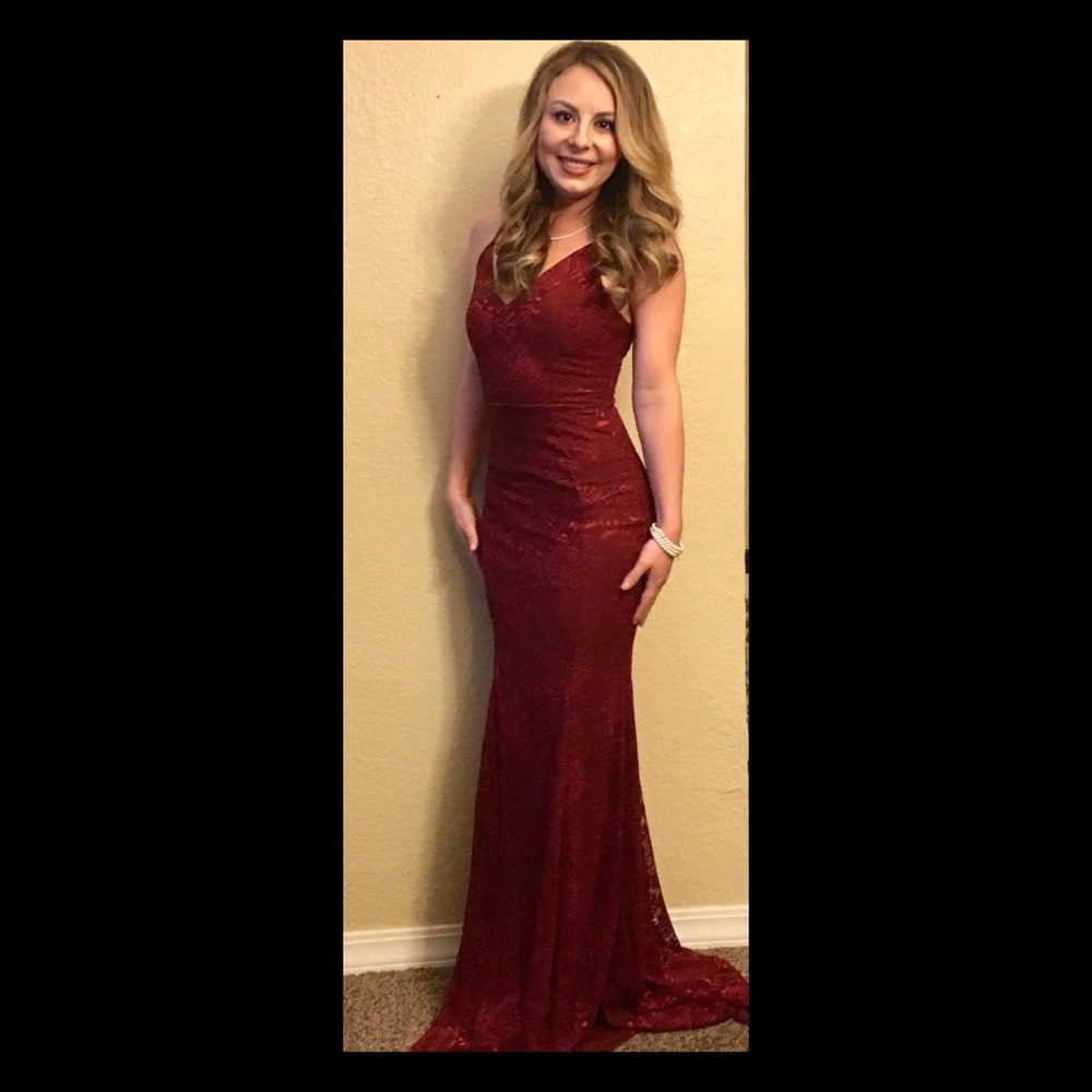 Maroon Gown with lace overlay